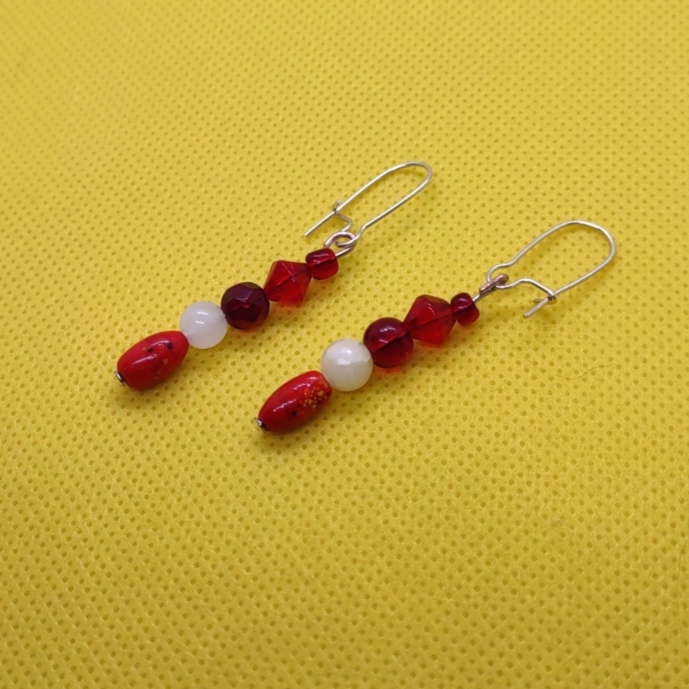 Earrings - Handcrafted, Beaded with painted beads.